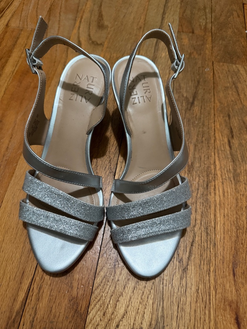 Naturalizer Silver Glitter Strappy Slingback Sandals
